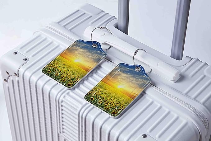 Luggage Tags for Suitcases, 2 Pack Cute PU Leather Suitcase Tag Identifiers TSA Approved with Stainless Steel Loop and Address Card for Baggage Tag for Travel Essentials Sunflowers, by Chelmon