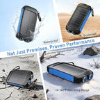 Portable Charger Solar Power Bank 20000mAh with USB-A and USB-C 5V/3A Output Port Blue Battery Pack Compatible with iPhone, Samsung, Waterproof Emergency LED Flashlights Perfect for Camping, Hiking