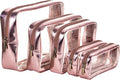 Remobia Hicol TSA Approved 5-Piece Diaper Bag Organizer Pouch Set Clear Waterproof TPU Kids Toiletry Storage Set Travel Packing Clutch Cube Bags for Baby Nursing(Gose gold leather)
