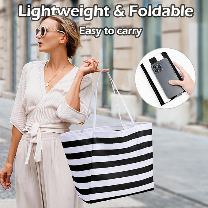 KALIDI Beach Tote Bag Women Large Waterproof Sandproof Shoulder Handbag Packable Grocery Bag Hobo Purse for Picnic Vacation