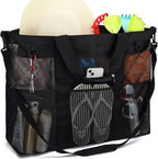 Fammart Mesh Beach Bag, Large Beach Tote with Zipper Pocket, Toys Pool Bag for Family Travel Vacation Cruise Essentials