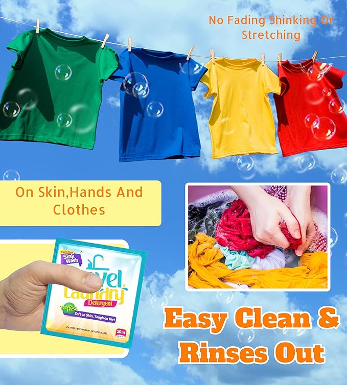 TidyFriend Sink Travel Laundry Detergent 10 ml, 16 Pack Effective Travel Detergent Packets for Sink Washing, Lightweight Must Haves Laundry Essentials