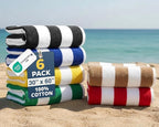 LANE LINEN Beach Towels 6 Pack - 520 GSM Beach Towel (30" x 60") – 100% Cotton Soft, Thick & Highly Absorbent Pool Towels for Hotel Airbnb Spa - Quick Dry Cabana Stripe Large Towel - Tropical Escape
