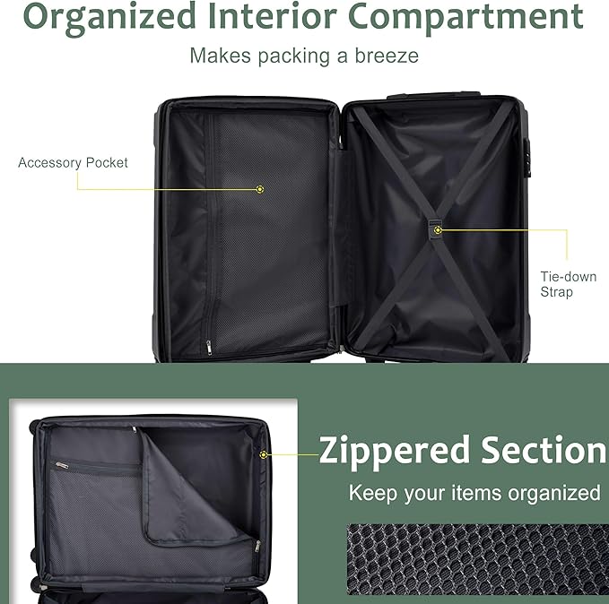 2 Piece Luggage Set, Hardside Suitcase with Spinner Wheels, TSA Lock & Expandable Hard Shell, Carry on and Checked Luggage for Travel, Maletas de Viaje for Men & Women (Green, 20+28Inch)