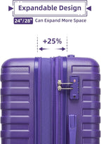 6 Piece Luggage Sets with Bags, Lightweight Expandable Checked Luggage Sets, Hardshell ABS Spinner Wheels Carry on Suitcase with TSA Lock, for Travel, Women Men (Purple, 18/20/24/28inch+2bags)