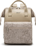 Kinmac Wide Open Style Laptop Backpack for Laptop Up to 15.6 Inch Men Women Travel Outdoor Backpack (Apricot Flower PU)