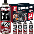 Chef Master 24x 8oz Butane Fuel Canister - Butane Fuel for Camping Stove & Kitchen Torch - Gas Canister for Picnics, Outdoor Cooking, Grilling - Camping Stove, Torch Fuel Camping Essentials - 90340