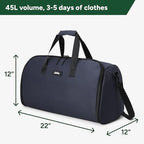Halfday Convertible 2-in-1 Garment Duffel Weekender Bag 45L: Wrinkle-Free Travel (Hanging Suit Compartment, Shoe Pockets, Trolley Sleeve), Durable & Water-Resistant Carry-on, Marine