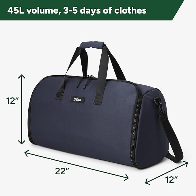Halfday Convertible 2-in-1 Garment Duffel Weekender Bag 45L: Wrinkle-Free Travel (Hanging Suit Compartment, Shoe Pockets, Trolley Sleeve), Durable & Water-Resistant Carry-on, Marine