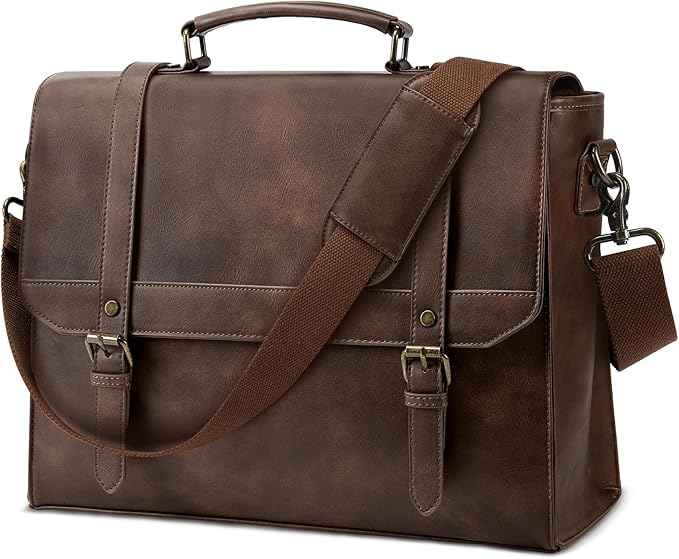 IGOLUMON Messenger Bag for Men 15.6 inch Vintage Leather Waterproof Laptop Briefcase for Men Large Computer Laptop Bag Leather Satchel Bag Retro Shoulder Bag for Office Business College, Dark Brown