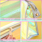 BESARME 10 Pcs Holographic Makeup Bags, Clear PVC Makeup Bag Iridescent Pouch Portable Zippered Toiletry Bag Waterproof Cosmetic Bags Bathroom Vacation Party Favors