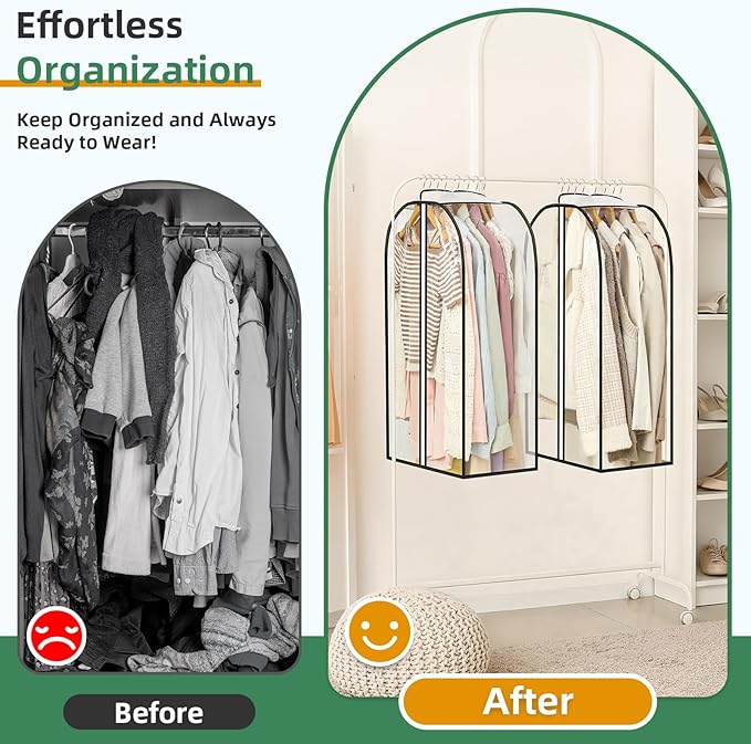LANDNEOO 6 Pack Clear Garment Bags for Hanging Clothes with Zippers on Double Sides - 10'' Clothes Storage for Coat, Dress, and Fur in Closet - 32'' Long Suit Bags