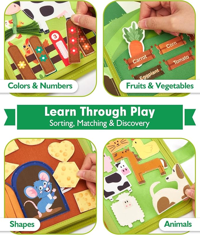 hahaland Busy Book for Toddlers 1-3 - Montessori Toys Busy Board for 1 Year Old Boy Gifts Girl Toys Educational Learning Quiet Activity Books Gifts Toddler Travel Toys for One Year Old Birthday Gift