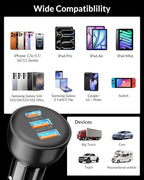 iPhone 17e 17 16 15 Pro Max Car Charger Fast Charging, 70W 3-Port USB C Car Charger Cigarette Lighter Adapter Accessories & 3FT USB C Cable for iPhone 17e/17/17 Pro Max/Air/16/16e/15 Pro/Plus, iPad