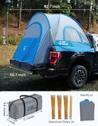 JOYTUTUS Truck Tent, Portable Truck Bed Tent with Rainfly, Truck Tent for 5.0'-5.2' with Aluminum Pole, Waterproof PU2000mm Double Layer for 2 Person - Blue
