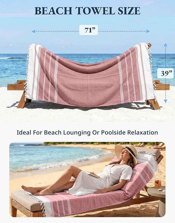LANE LINEN Turkish Beach Towel 2 Pack, Oversized Beach Towel 39"x71", Lightweight Beach Essentials for Women, Large Pool Towel, Absorbent & Quick Dry, Sand Free Beach Towel - Hibiscus