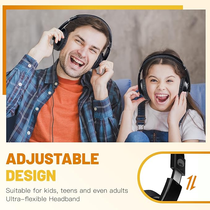 rockpapa Comfort Kids Headphones for School, Lightweight Foldable Portable Childs Boys Girls Teens Headphones Wired 3.5mm with 4.9ft Cord for Travel Airplane Tablet Phone Pad Laptop Black