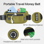 Slim Money Belt for Travel - Anti-Theft Hidden Passport Holder Waist Wallet with Secure Pouch for Cash, Credit Cards & Phone Safe (Small Olive-Green)