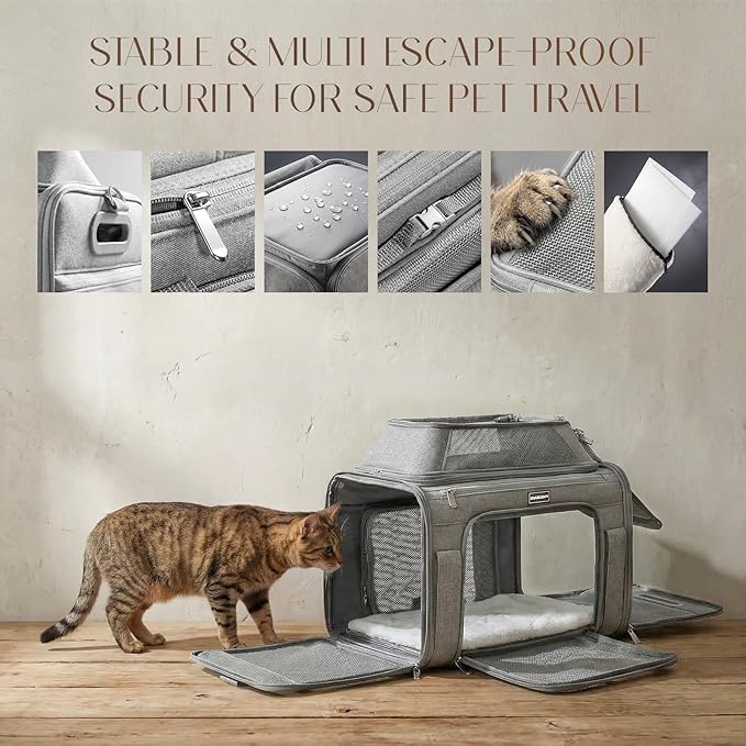 Top-Expandable Pet Carrier with Treat & Pet Window,18x13x9.5 Inch Southwest Frontier Airline Approved,Soft-Sided Dog Carrier for Small Dogs and Cats,Travel Cat Carrier with Locking Safety Zippers