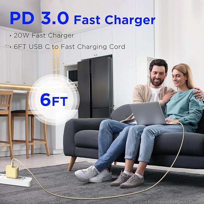 iPhone 17 16 15 Charger Fast Charging,2Pack 20W Apple iPad USB C Wall Chrager Block with 6FT USB C to C Cable for iPhone 17/Pro/Pro Max/17 Air/ 16/16 Pro/16 Pro Max/15/Plus/Pro/Pro Max (Yellow)