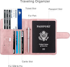 WALNEW Passport Holder for Travel, RFID Passport Cover Wallet for Women Men, PU Leather Passport Book Card Holder Case with Pen (Buckle Closure, Buckle-Rosegold)