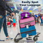 BlueCosto - Luggage Tags - White, 10 Pack - Suitcase Tags with Name ID Card & Heavy-Duty Metal Wire Loops - Bright Colored PVC Identifiers for Travel Baggage - Backpack Name Labels