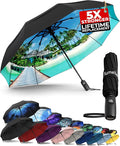 TUMELLA Strongest Windproof Travel Umbrella (Compact, Superior & Beautiful), Small, Wind-Tested, Light & Portable, Automatic Folding Rain Umbrella, Durable Premium Grip, Fits Car and Backpack