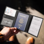 Polare Napa Leather Pilot Wallet Passport Holder RFID Blocking Tri-fold Travel Cover Document Organizer for Aviation Professionals (Black)