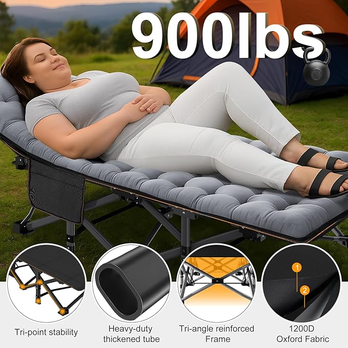 ABORON Camping Cot for Adult 28" Extra Wide, 2PK Heavy-Duty 1200D Oxford Cot for Sleeping, Portable Folding Camp Bed with Mat & Carry Bag