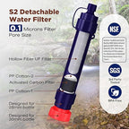 Membrane Solutions Water Filter Straw S2, NSF/ANSI 42&372&401 Certified, 4-Stage 0.1 μm Portable Water Purifier with Replaceable Filter, 5,000L Capacity for Camping, Hiking, Survival and Emergency- 4P