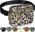 Capolo Fanny Packs for Women Fashion Waist Packs Bag with Adjustable Strap and 4 Zipper Pockets Waterproof Everywhere Crossbody Belt Bag for Workout Running Travelling(Leopard)