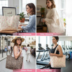 Long Keeper Corduroy Tote Bag for Women Girl Cute Large Tote Purse Reusable Canvas Shoulder Bag Handbag for Work Travel Gym