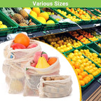 Pack of 3 Reusable Produce Bags Washable, 11x17 Inch Large Reusable Grocery Bags Heavy Duty Cotton Bag Produce Storage, Enhanced Closure Edge, Double Stitched, with Tare Weight