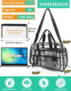 Large Clear Tote Bag 20” for Duffle with 10 Pockets, Clear Beach Gym Crossbody Bag, Big Transparent See Through Bags for Travel Work