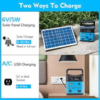 Portable Power Station,Solar Generator with Panels included,LiFePO4 Battery Pack Small Solar Powered Generator with DC/USB Outlets,LED Flashlight for Home Use,Outdoor Camping Quiet(Blue)