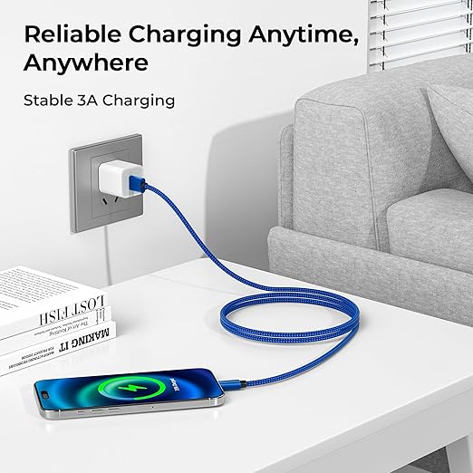 Basesailor for iPhone 17 16 Pro Max Charger Cord,USB to USB C Cable,Type C Charging Power Cord for Apple 17e 15 iPad 10 Air 4 5,Samsung Galaxy S26 S25 S24 S23,Blue,2Pack 10FT(3M)