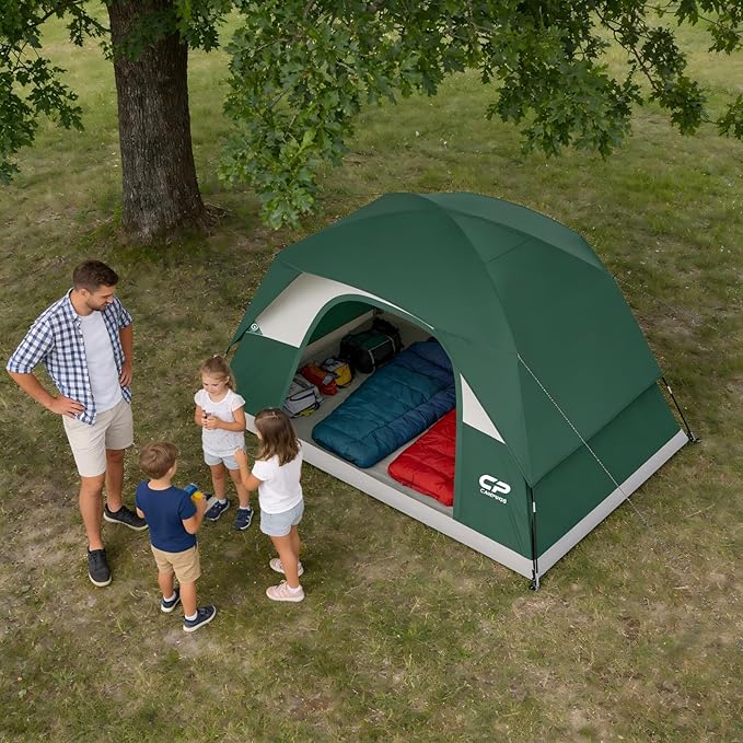 CAMPROS CP Camping Tent 2/4/6 Person, Waterproof Windproof Double Layer Dome Tent, Easy Setup with Large Mesh Windows & Wide Door for Outdoor Camping Backyard