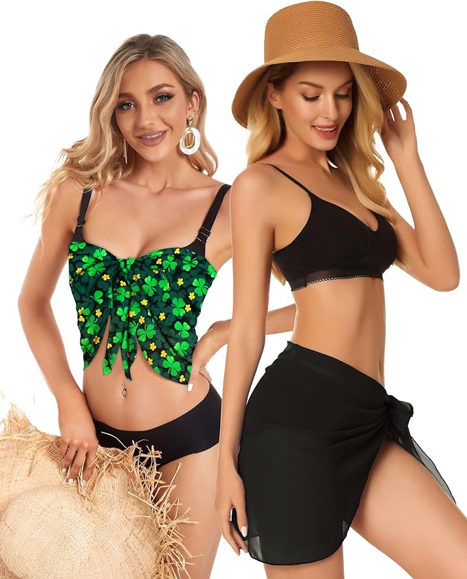 CHICGAL 2 Pieces Women Beach Sarong Bathing Suit Wrap Skirt Sheer Bikini Swimsuit Cover Ups for Swimwear