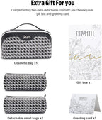 BOYATU Travel Makeup Bag Cosmetic Bags for Women: Large Capacity 3 Pcs Set Make up Bag with Compartments - Waterproof Vegan Leather Toiletry Organizer Bags with Handle (M-76Black)