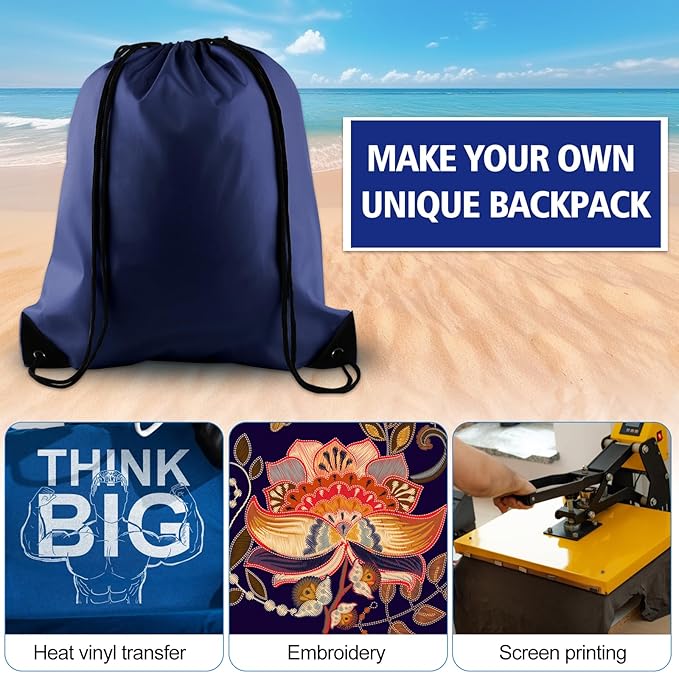 PLULON 6 Pcs Drawstring Bags Bulk Navy Blue Drawstring Backpack String Backpack Cinch Sack Sport Gym Backpack Bags for Yoga Traveling Outdoor Sports