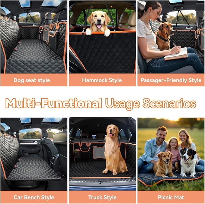 Back Seat Extender for Dogs,Dog Car Seat Cover for Back Seat with Hard Bottom Holds 500 lbs,Car Seat Protector,Waterproof Extender for Dogs,Dog HammockPet Bed for Full-Size Cars,SUVs, Small Trucks