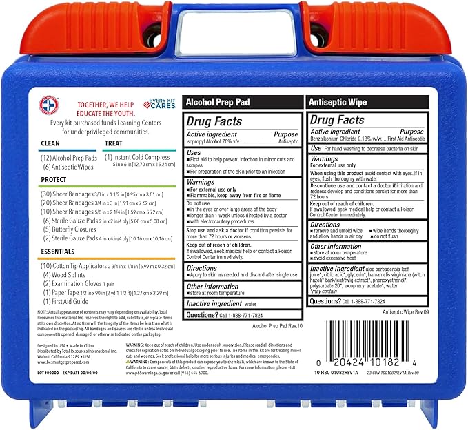 Be Smart Get Prepared 110 pc First Aid Kit (4 Pack): Clean, Treat, Protect Minor Cuts, Home, Office, Car, School, Business, Travel, Emergency, Outdoor, Camping & Sports (Packaging May Vary)