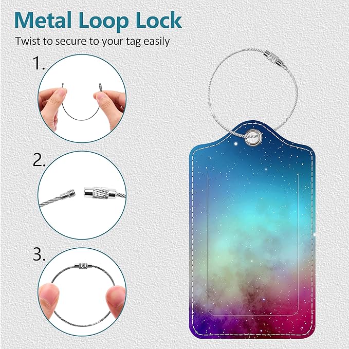 Luggage Tags for Suitcases, 4 Pack Cute PU Leather Suitcase Tag Identifiers TSA Approved with Stainless Steel Loop and Address Card for Baggage Tag for Travel Essentials Starry Sky, by Chelmon