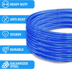 40ft Clothes Line Outdoors 3/16" Wire Ropes Blue PVC Coating Laundry Drying Clothesline with Metal Hooks and Snap Heavy Duty for Umbrella Travel Outside Camping Backyard