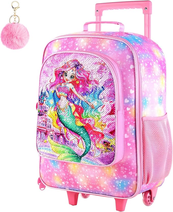 18" Girls Luggage, Kids Carry on Suitcase With Wheels, Mermaid Suitcases for Toddler Children(Pink)