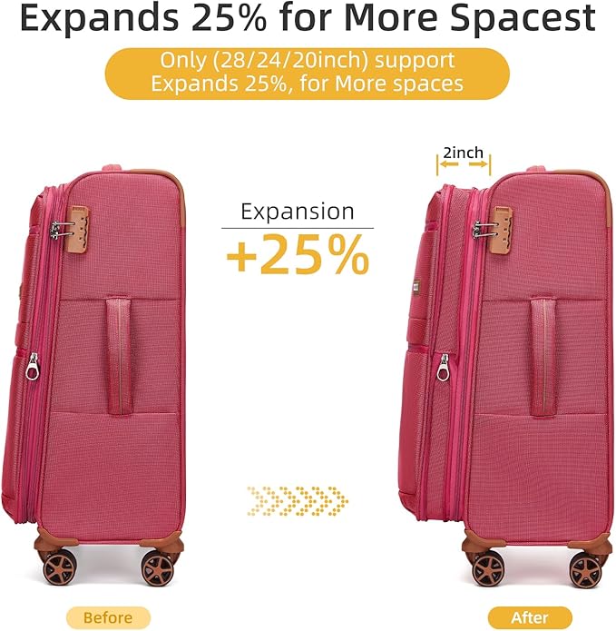 Softsied Suitcases 4 Piece Luggage, Polyester with Spinner Wheels and Lock, Suitable for Carrying Around and for Travel, Unisex, Rose Red