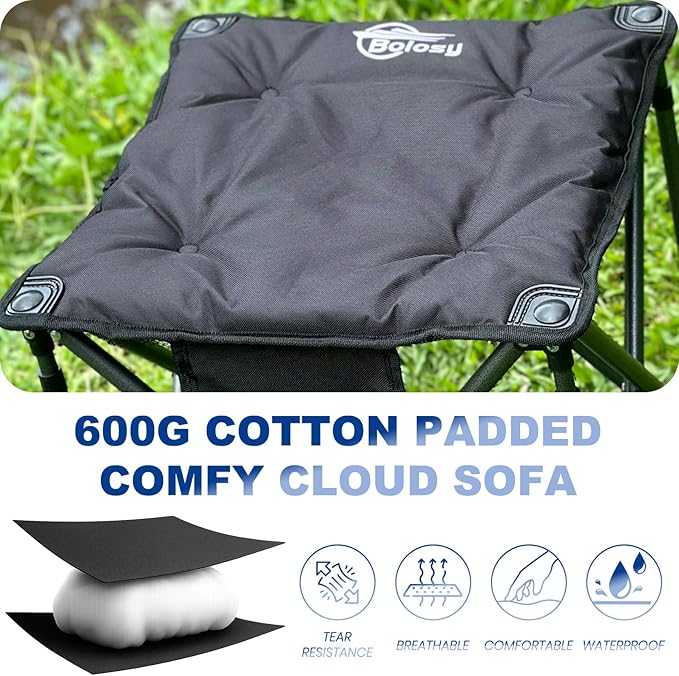 Bolosy Camping Stool Oversized Camping Foot Stool Ottoman 450 lbs Heavy Duty Camp Stool Padded Camping Chair Foot Rest Foldable Footrest