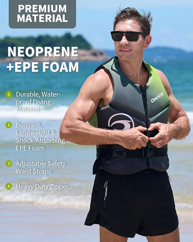 Owntop Swim Vest Adult Water Sport Vest Neoprene Floaties for Swimming, Boating, Kayaking, Fishing | Adjustable Zipper Dual Buckle Foldable Buoyancy Jacket