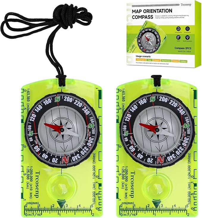 Multifunctional Waterproof Orienteering Compass Mini Portable Survival Compass for Map Reading, Hiking, Camping, Backpacking, Perfect Outdoor Scout Gifts for Kids, Orange