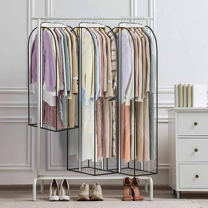 LANDNEOO 6 Pack Clear Garment Bags for Hanging Clothes with Zippers on Double Sides - 32&40&60" Long Suit Bags - 10'' Clothes Storage for Coat, Dress, and Fur in Closet